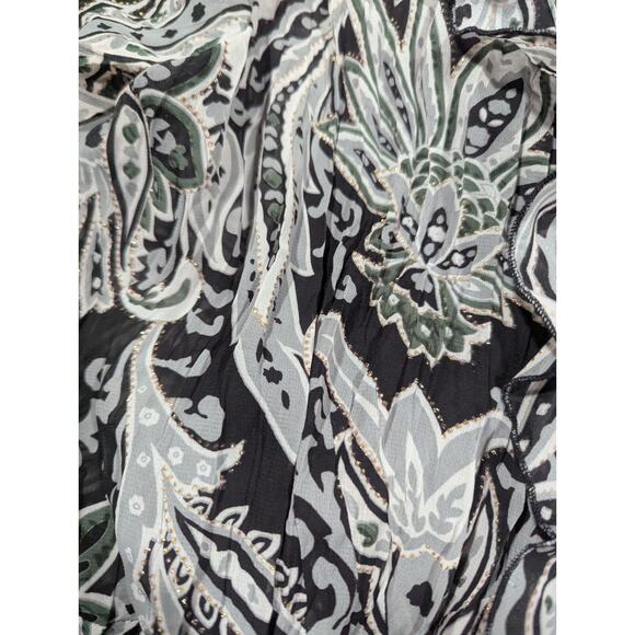 Notations 90s Flowy Ruffle 2X Tie Front Black Gray Patterned Floral Top w Tank - Picture 4 of 9